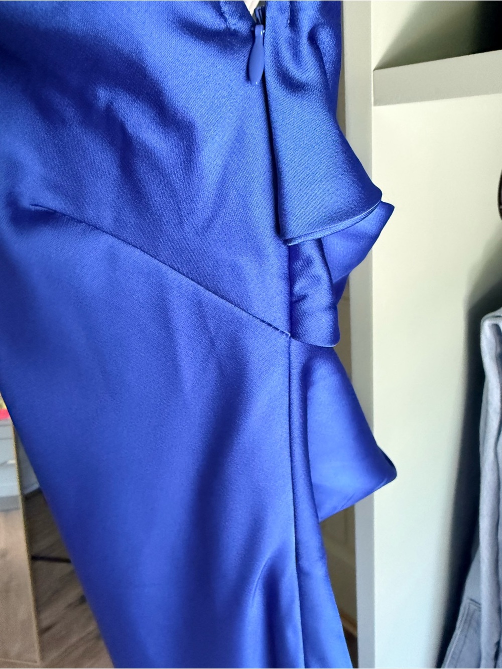 Lulus Effortless Bliss Royal Blue Satin Strapless Cowl Back Midi Dress - Picture 4 of 8